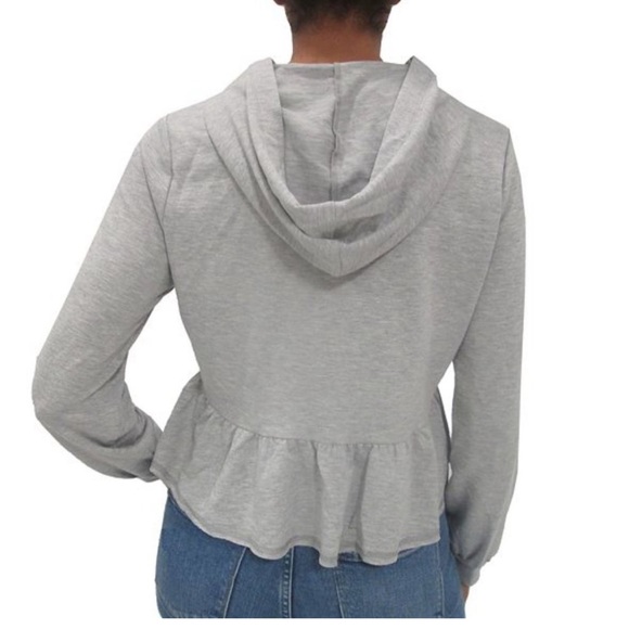 NWT-GYPSIES & MOONDUST Grey Peplum Light Hooded Sweatshirt - Picture 2 of 10